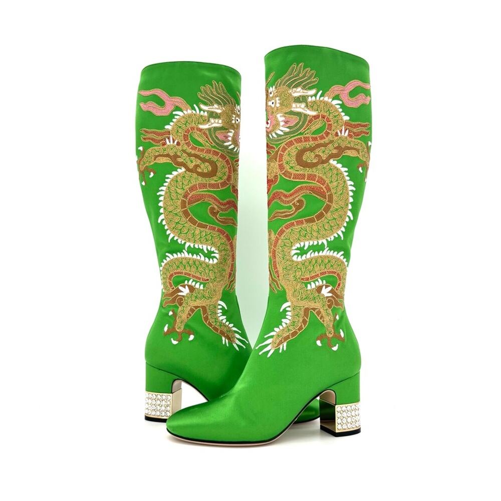 Gucci Candy Dragon Embroidered Crystal Embellished Knee High Boots 36.5 - Picture 3 of 11